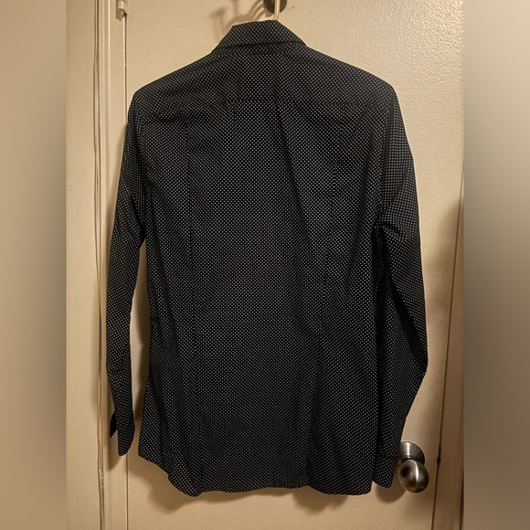 H&M Slim Fit Polka Dot Navy Blue White Button Up Dress Shirt Size S - Picture 3 of 6